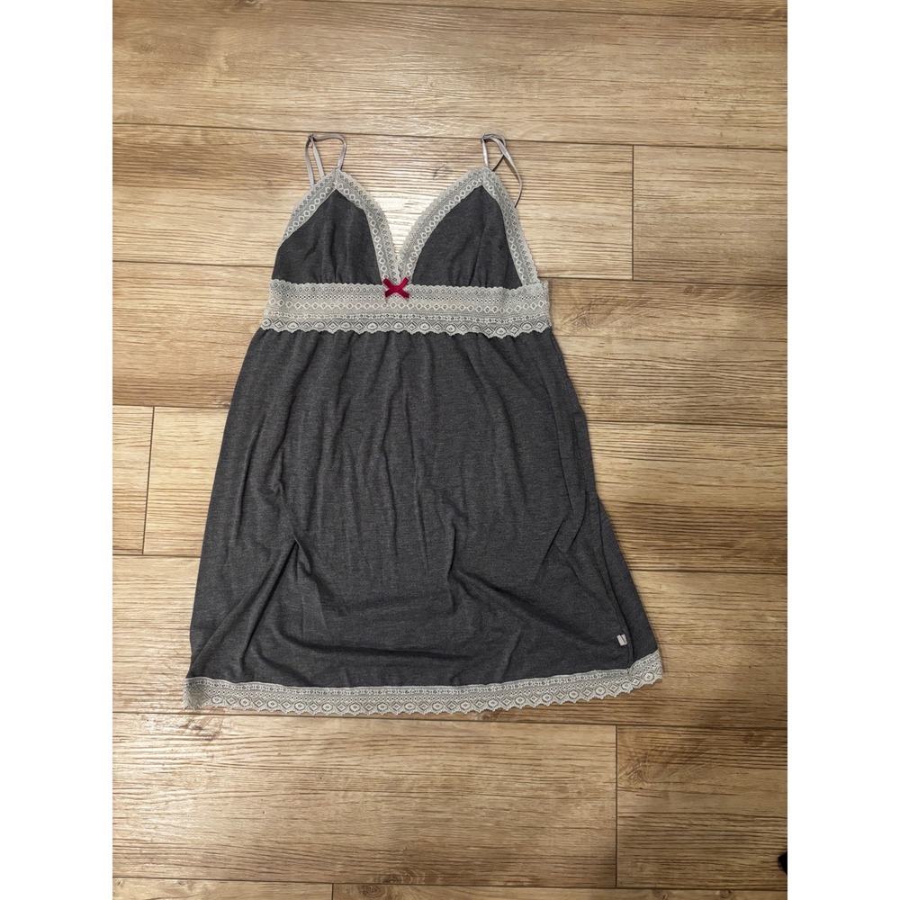 Gilligan O'Malley Sleepwear Gray Lace Trim Chemise Nightgown M Womens Dollette